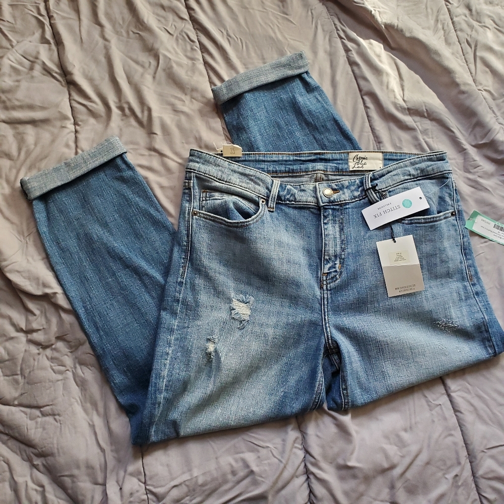 Cosmic Blue Love Distressed Jeans